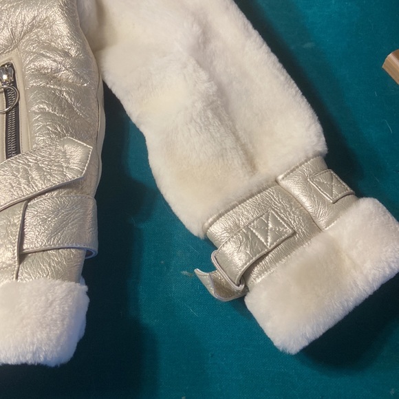 Nicole Benisti silver white leather fur jacket Large - Picture 3 of 5